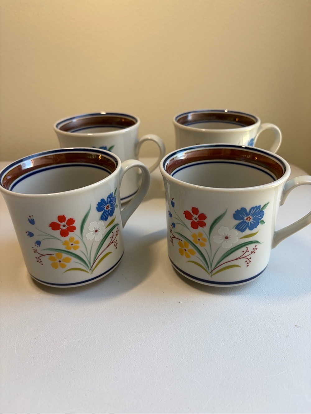 Vintage Salem Stoneware Georgetown Floral Cream Coffee Or Tea Cups Set of 4 USA